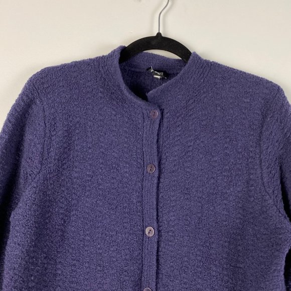 Eileen Fisher Boucle Purple Wool Blend Mock Neck Cardigan Knit Jacket Sz Medium - Picture 2 of 9